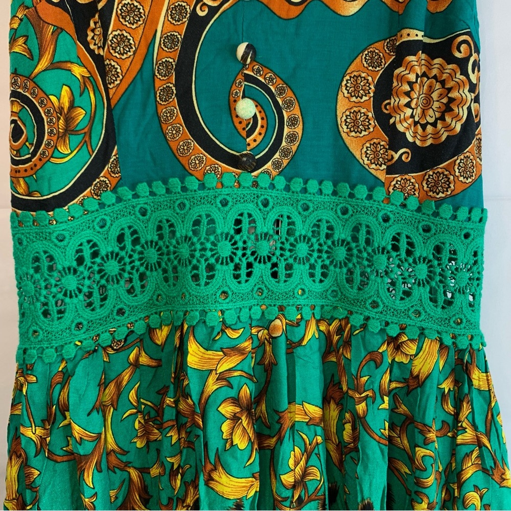 NWT Fashion Nova Holy Slit Spaghetti Strap Maxi Green Mixed Print Dress, size M - Picture 7 of 16